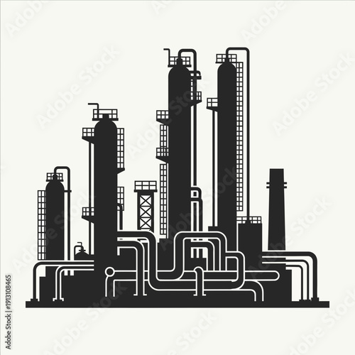Industrial Oil Refinery Plant Silhouette.