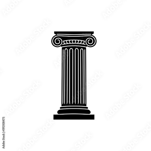 Ionic Column Architectural Element Black Silhouette.