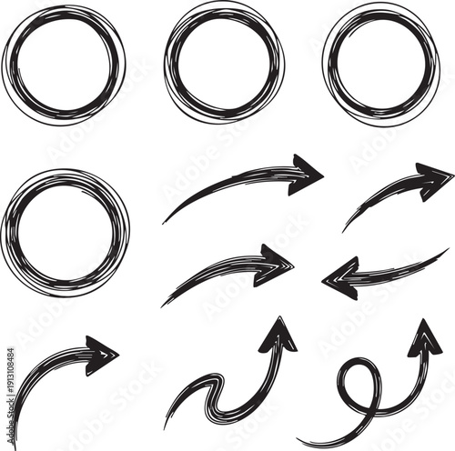 A collection of various arrow icons and symbols in black and white