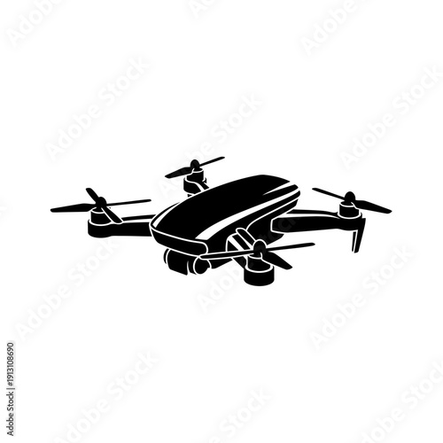 Modern Drone Quadcopter Silhouette Icon.
