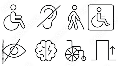 Disability accessibility icons set flat design vector illustration scalable art