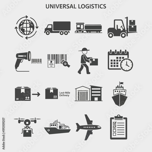 Universal Logistics and Transportation Icons Set.