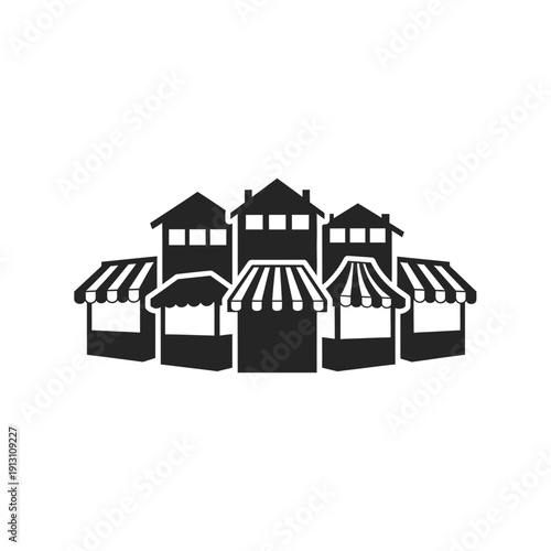 Vector Illustration of a Row of Market Stalls.
