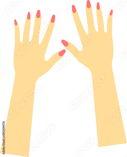 Elegant Female Hands with Coral Pink Manicure for Nail Salon, Beauty Branding and Cosmetics Advertising – Minimal Flat Vector Illustration