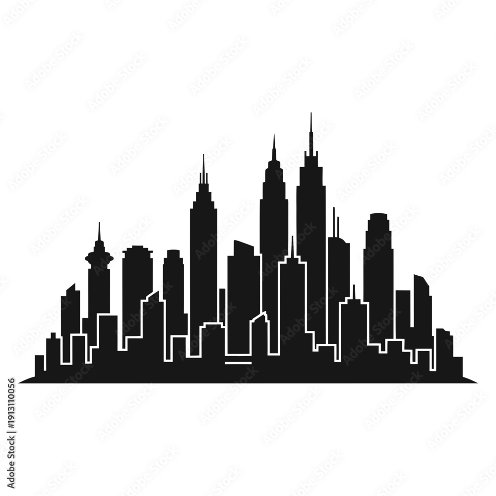 Obraz premium Cityscape Silhouette of Modern Skyscrapers.
