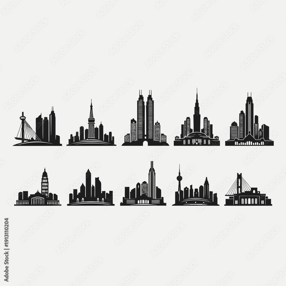 Naklejka premium Collection of City Skylines Silhouettes 1.
