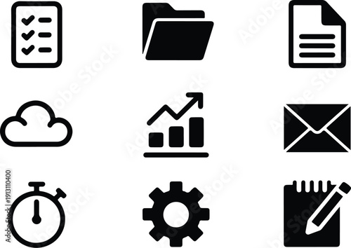 Premium App Icons – Clean Mobile UI Vector Pack Modern App Icon Set – Black Silhouette Vector