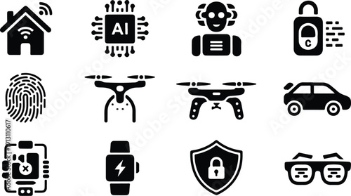 Premium App Icons – Clean Mobile UI Vector Pack Modern App Icon Set – Black Silhouette Vector