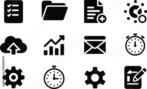 Premium App Icons – Clean Mobile UI Vector Pack Modern App Icon Set – Black Silhouette Vector