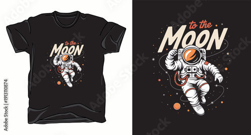 Astronaut floating to the moon in deep space with planets and stars vintage tshirt design vector t-shirt design print template illustration