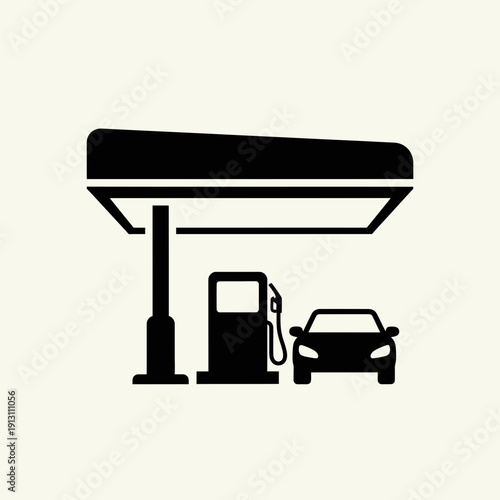 Gas Station Icon with Car Silhouette.