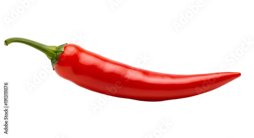 Vibrant red chili pepper with green stem isolated on transparent background