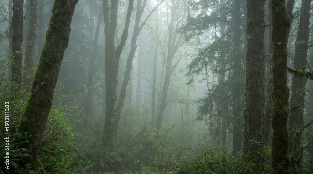 Obraz premium Misty Forest Path in Spring