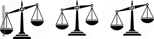 Balanced Scales of Justice Icons Representing Legal Law Equity Measurement Comparison Weight Judicial System Fairness Integrity Ethics and Professional Courtroom Judgment