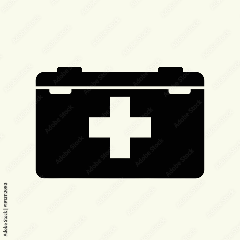 Obraz premium Black and white first aid kit icon.