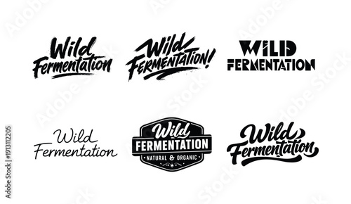 Wild fermentation lettering. Set lettering. harmonious lettering variations of the same emblematic concept, each with different artistic