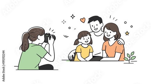 Personalized photography sessions for families and children. Photographer gently capturing a family moment with parents and child smiling