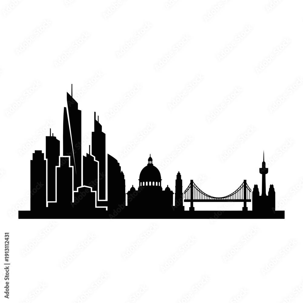 Fototapeta premium Cityscape Silhouette of Modern Buildings and Landmarks.
