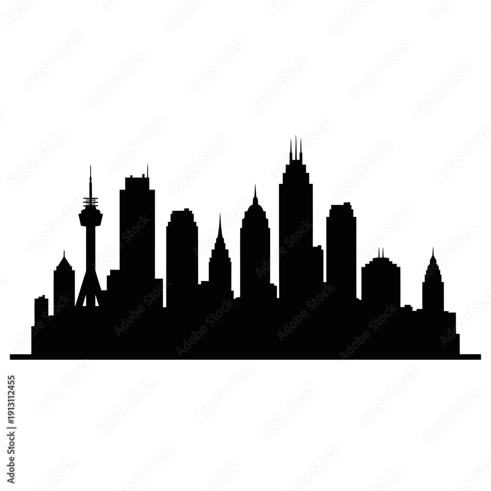 Fototapeta premium Cityscape Silhouette of Modern Buildings and Tower.