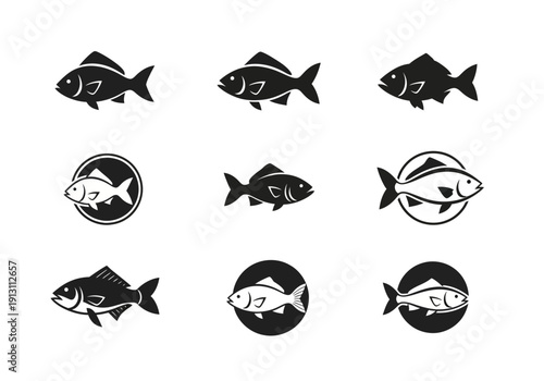 Collection of Fish Icons and Silhouettes.