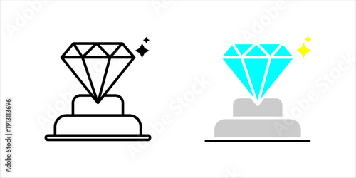 Line icon set. of a diamond on display, representing luxury, premium quality, high value products, and exclusive branding.