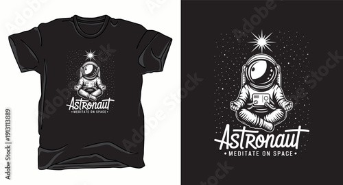 Astronaut meditate on space vector illustration, ready to print on t-shirt and apparel vector t-shirt design print template illustration
