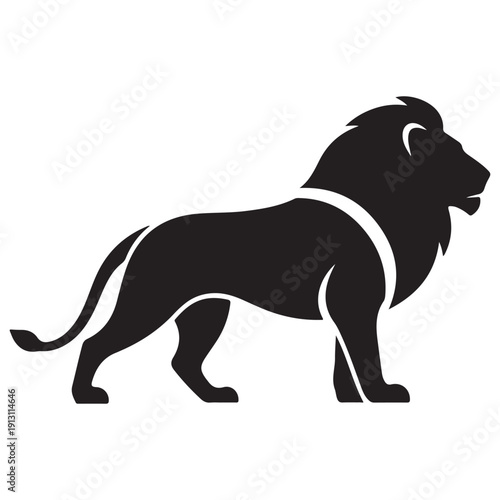 Stylized Black Lion Silhouette Standing on White Background