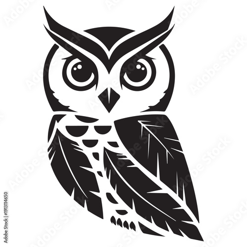 Elegant Stylized Black and White Owl Illustration