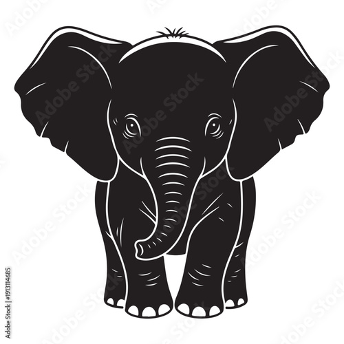 Cute Baby Elephant Silhouette Illustration on White Background