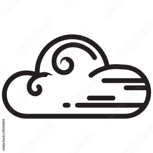 Stylized Outline Cloud Icon with Decorative Swirls and Lines