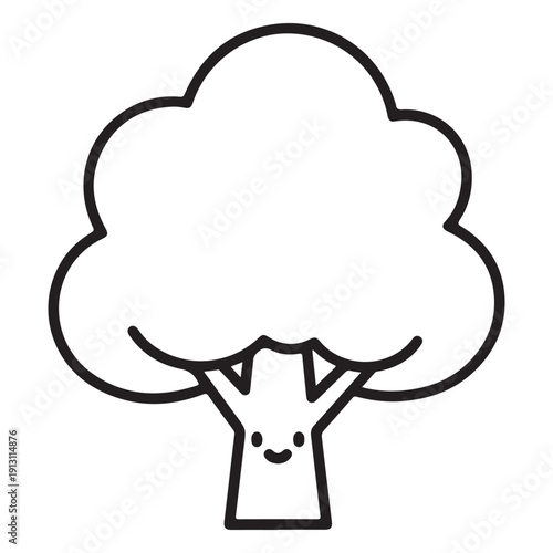 Cute Smiling Tree Line Art Illustration