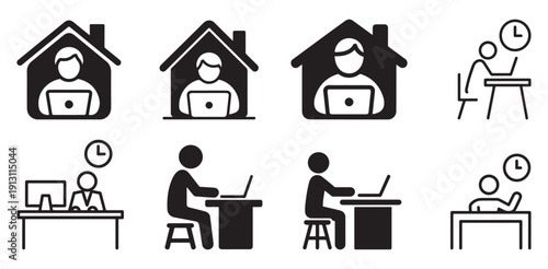 emote freelancer and digital nomad silhouettes inside house shapes. vector illustration eps 10