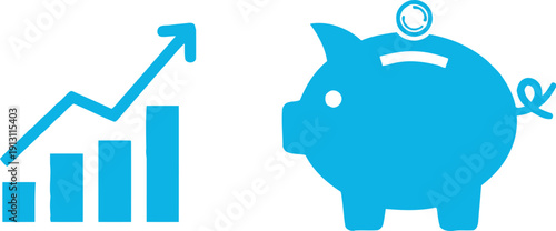 Growth and savings visualized with a piggy bank and upward trend chart