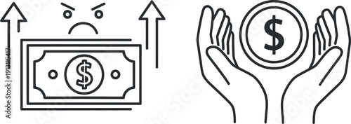 Illustration of rising money and donation concept through hands
