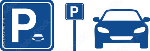 A car parked in a designated parking space with parking signage nearby