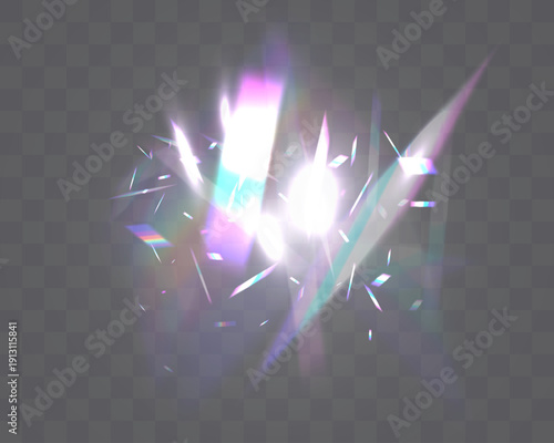 Cuadro en lienzo Light prism flare burst with rainbow reflections and glowing shards isolated on transparent background