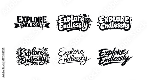 Creative Lettering Grid. Explore endlessly. Set lettering. harmonious lettering variations of the same emblematic concept, each with different artistic