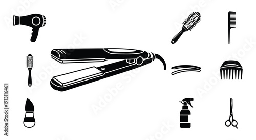 Styling tools a collection of hair dryers flat irons combs and scissors