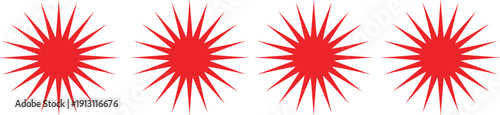 Red sun burst icons set on white background vector illustration for web design elements rating stars or decorative graphic symbols.