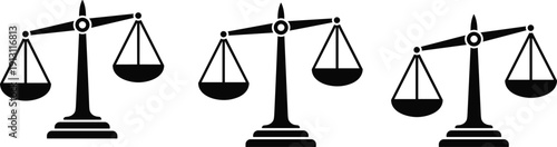 Scales of Justice Icon Set Representing Legal Balance Law Firm Symbols Equality Integrity and Judicial System Measurement Weight Graphics Vector