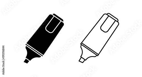 Black and white highlighters, set of two, office supplies, stationery, writing tools Vector