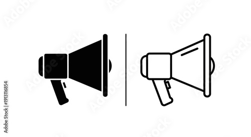 Megaphone icon set, communication symbol, loudspeaker vector, announcement graphic Vector