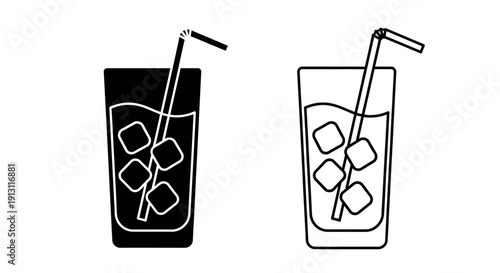 Two glasses of iced drinks with straws and ice cubes, vector illustration Vector