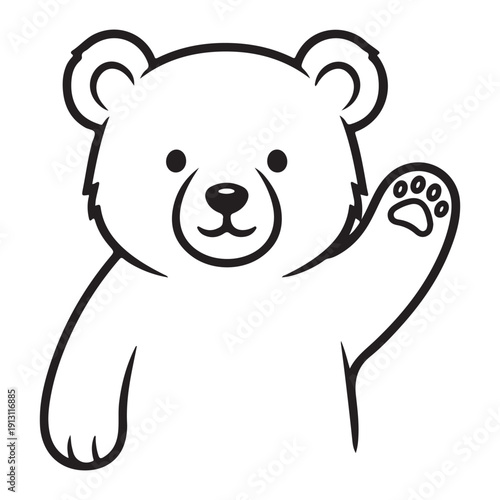 Adorable Bear Cub Waving Paw, Cartoon Style