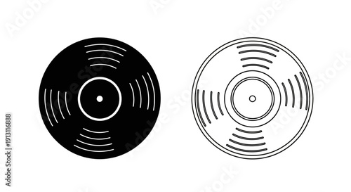 Vinyl record icon set, minimalist black and white design, vector illustration Vector