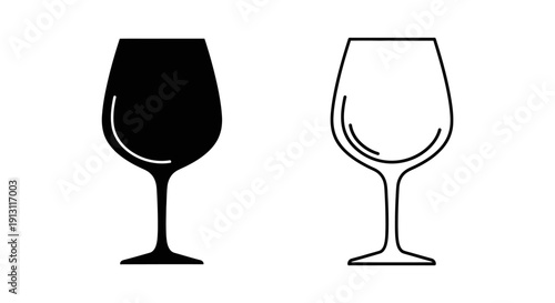 Elegant wine glasses, minimalist black and white glassware, simple design, stock illustration Vector