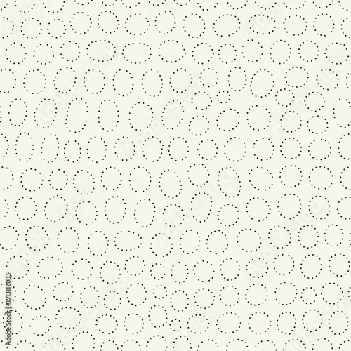 Vector seamless pattern. Rounded dotted organic shapes. Stylish smooth elements. Natural dotted rings. Hand made abstract background. Can be used as a swatch. Monochrome smooth spotty print.