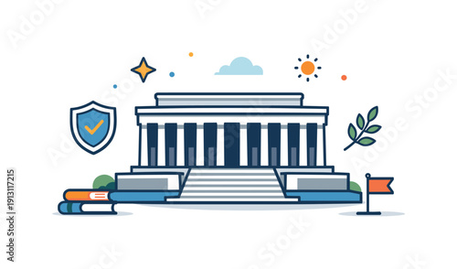 Legacy building a calm editorial-style view of a respected landmark surrounded by light decorative accents, representing trust, reputation