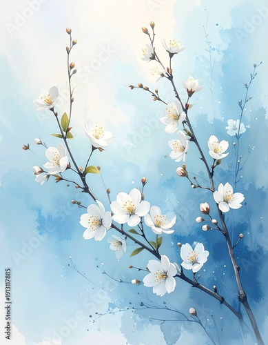 Blühende Zweige mit sanftem Himmelblau