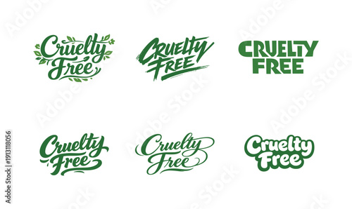 Green cruelty-free lifestyle quote. Set lettering. harmonious lettering variations of the same emblematic concept, each with different